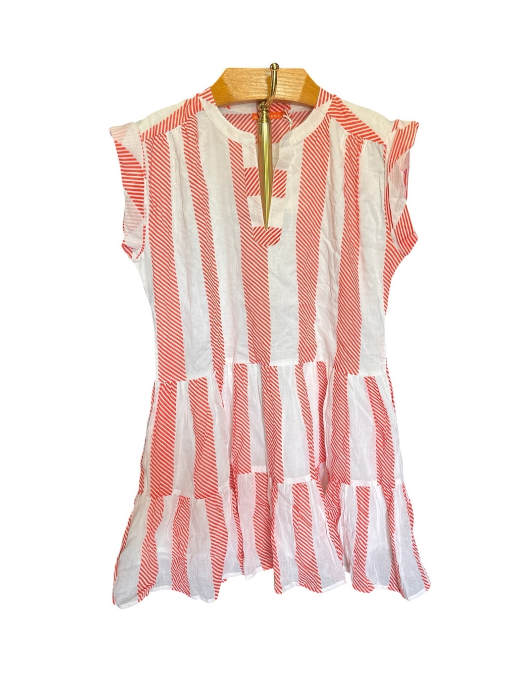 Oliphant NEW Coral and White Striped Tiered Mini Dress XL - Picture 2 of 14